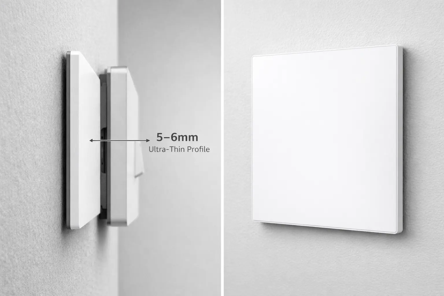 ultra-thin borderless wall switch integrated into a minimalist architectural interior.webp