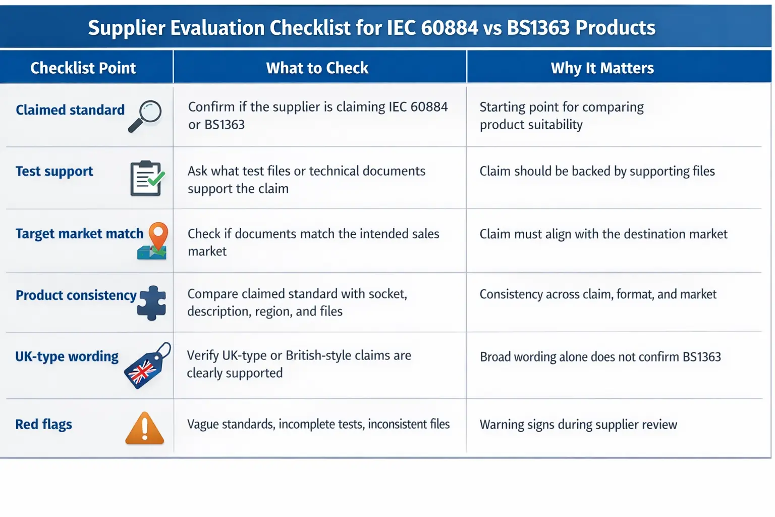 supplier document review for IEC 60884 and BS1363 products