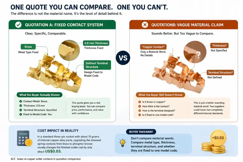 brass versus silver outlet contacts in quotation comparison
