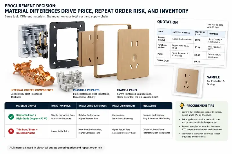 materials used in electrical outlets affecting price and repeat order risk