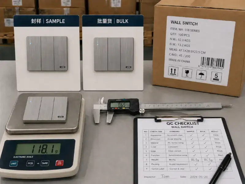 Sample-to-bulk consistency checklist for wall switch and socket buyers