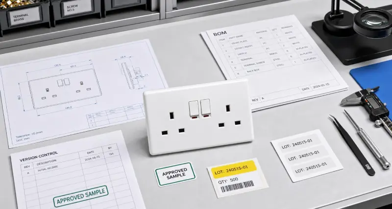 OEM wall socket version control with approved sample BOM and repeat order records