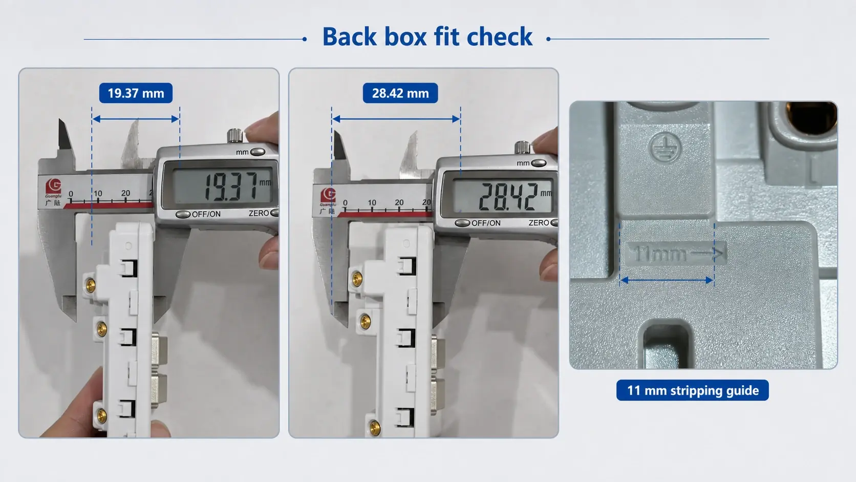 2-gang BS1363 socket depth dimensions for back box compatibility