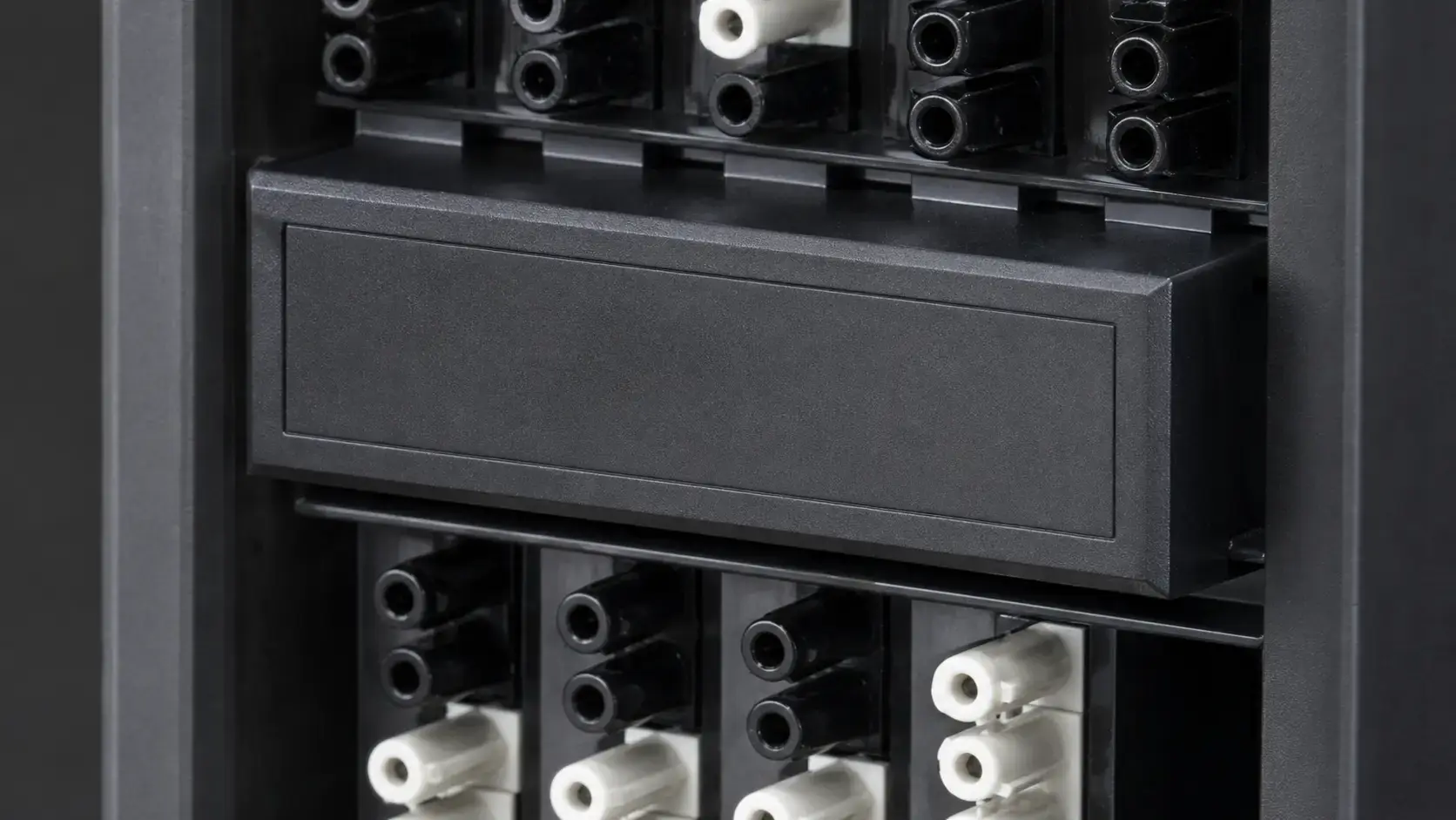 Close-up of the blanking panel and terminal basket in a Connect UltraLite connection centre