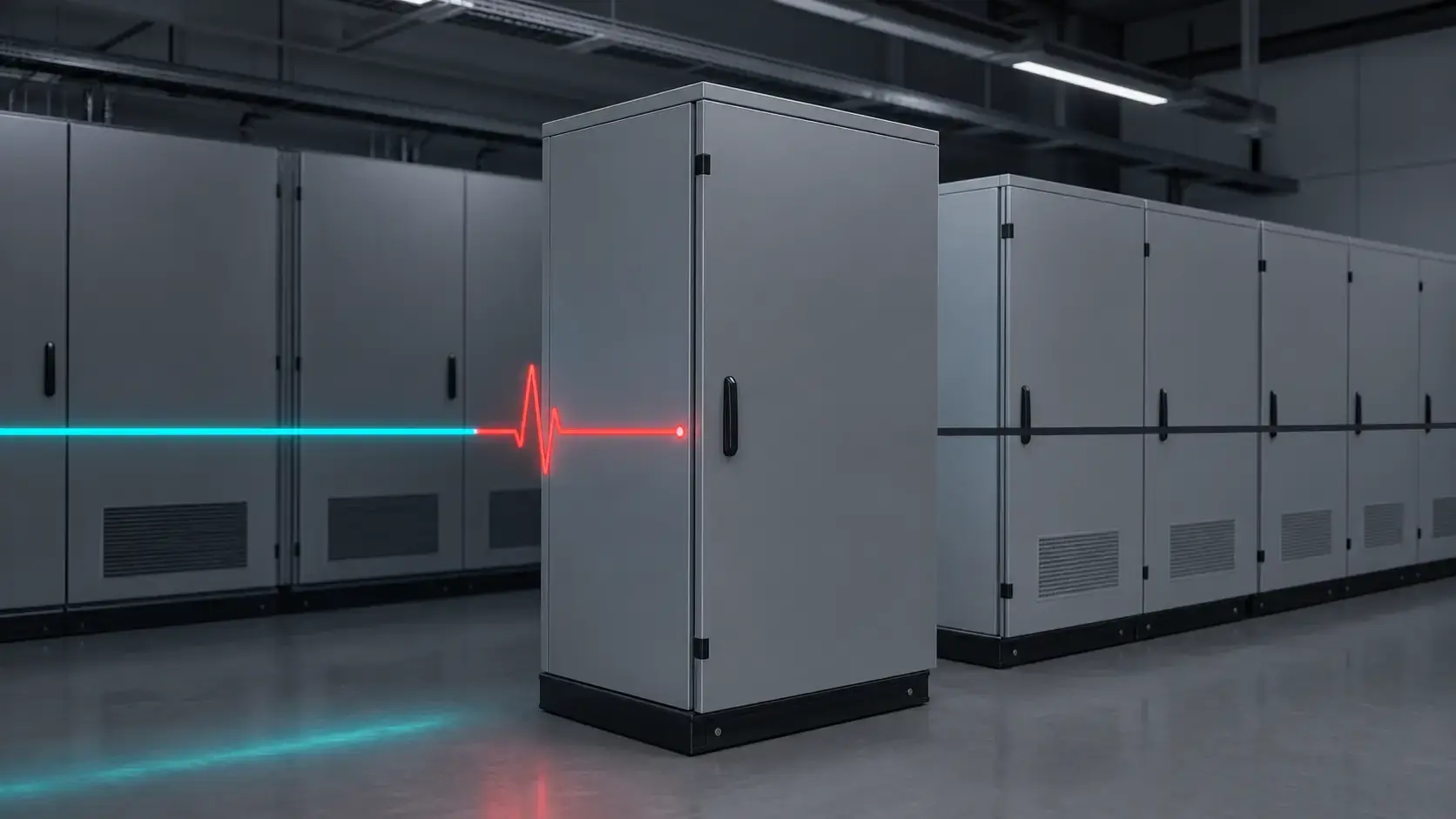Conceptual illustration of rapid DC fault isolation inside an industrial electrical system