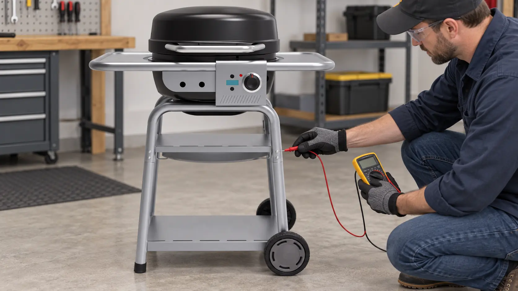 Electric grill with its power disconnected during an external product safety inspection