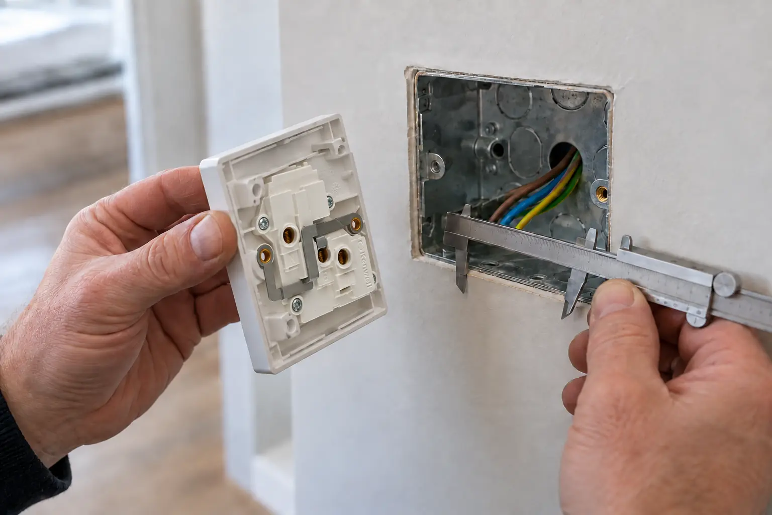 Checking BS wall switch back-box depth and wiring clearance before installation