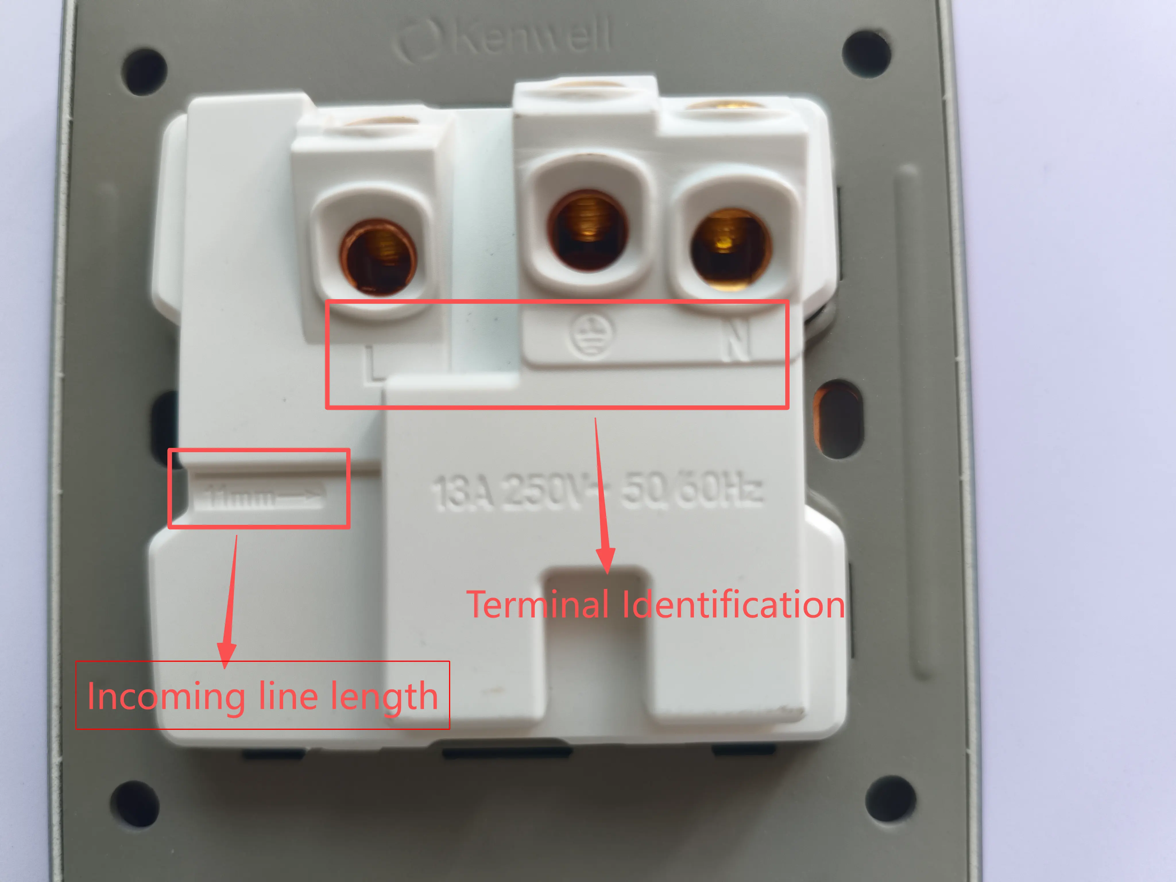 Rear terminals and conductor space on a BS wall socket
