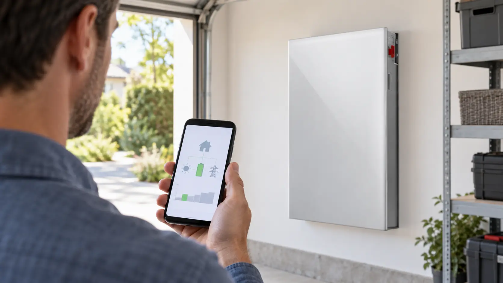 Homeowner checking a Powerwall system notification in the Tesla mobile app